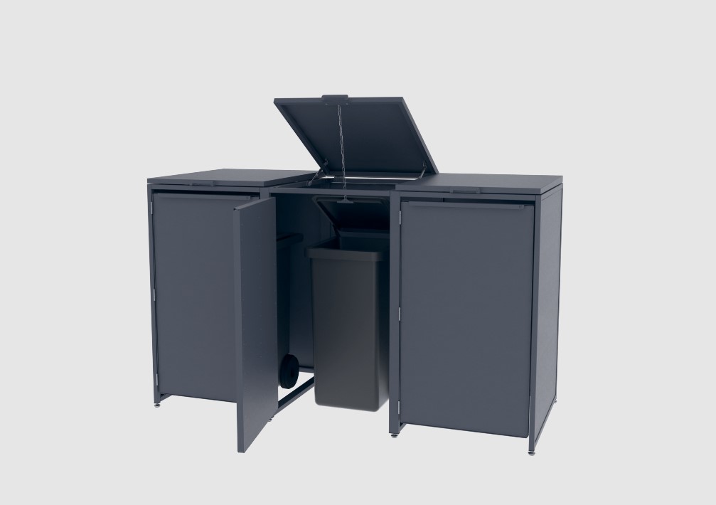 Kliko-ombouw met deksel | Rock | open deur schuin