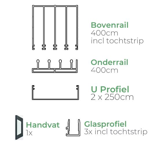 Basic glazen schuifwand | 3 rail | breedte 234 t/m 297cm