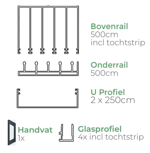 Basic glazen schuifwand | 3 rail | breedte 234 t/m 297cm