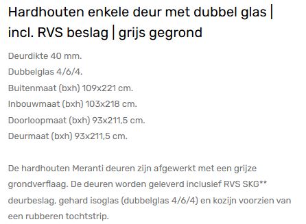Hardhout deur met isolatie glas | linksdraaiend