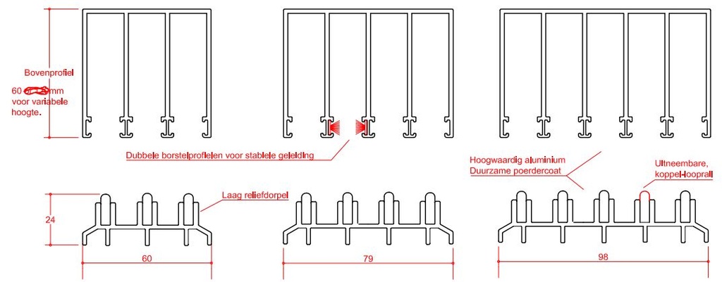 Basic glazen schuifwand | 2 rail | breedte 124 t/m 192cm