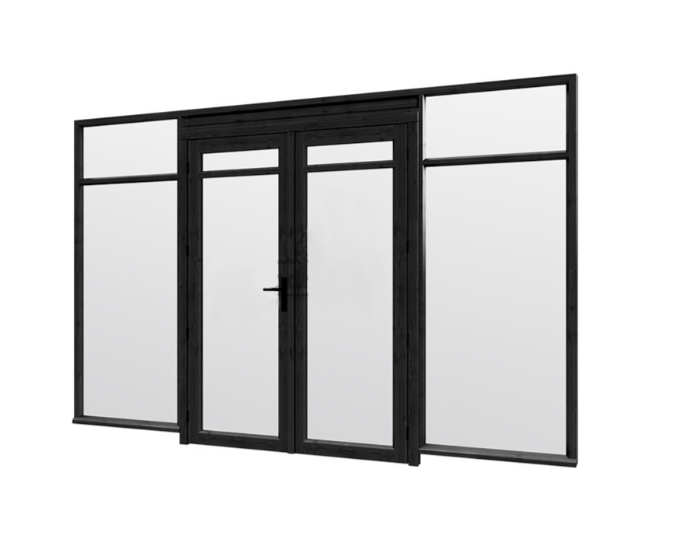 Steel Look raam 340.5cm met dubbele openslaande deuren | dubbel glas | incl. bevestigingsmaterialen