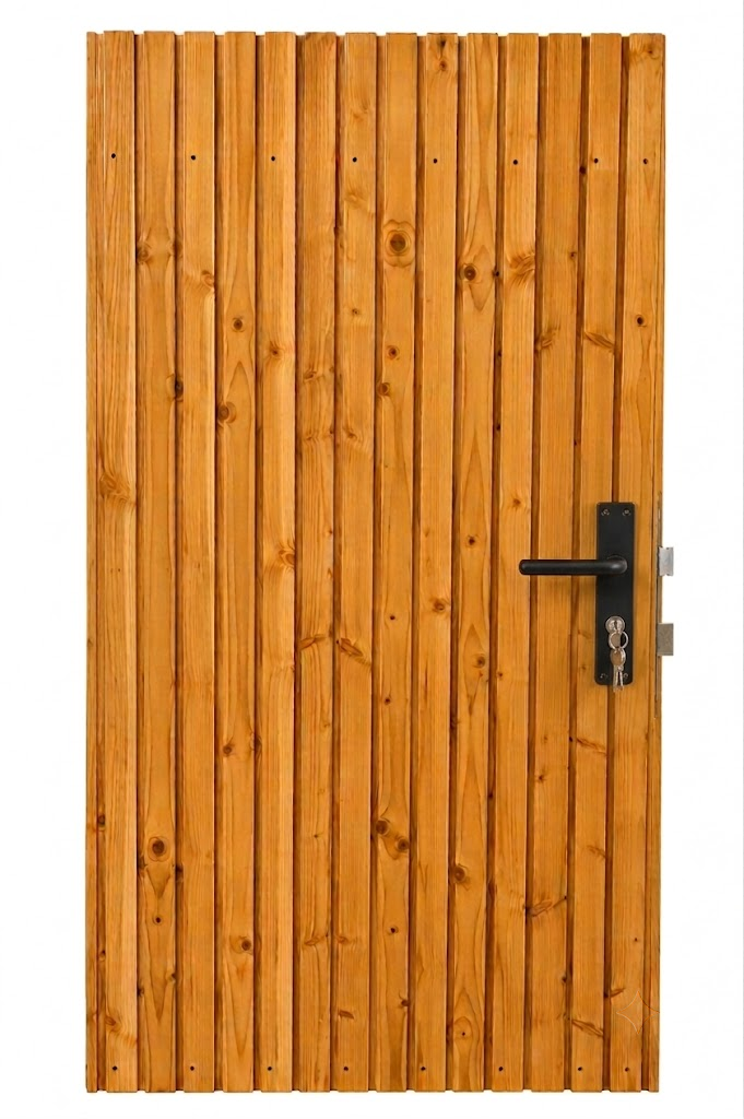 Tuinpoort douglas grooved rhombus op zwart staalframe | incl. zwarte hengen en RVS zwart dag/nachtslot