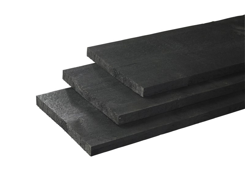 Plank vuren celfix | rustiek zwart | 2.8x27.5x500cm | bezaagd en geïmpregneerd