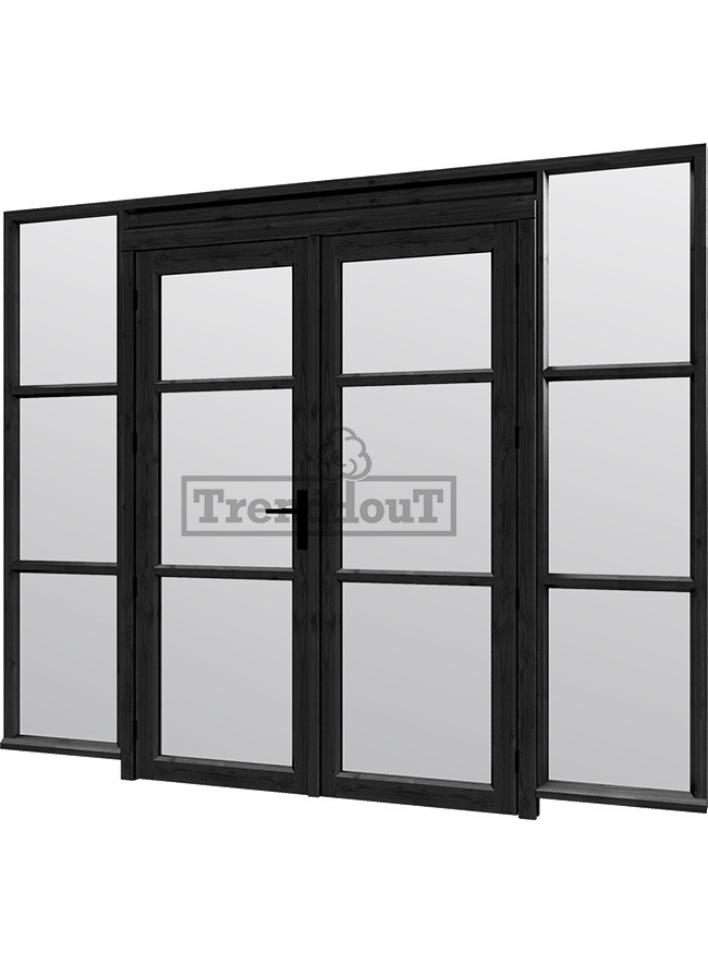 Steel Look raam met dubbele openslaande deuren | dubbel glas | incl. bevestigingsmaterialen