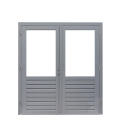 [WV.1017095] Hardhouten dubbele deur met dubbel glas | incl. RVS beslag | grijs gegrond